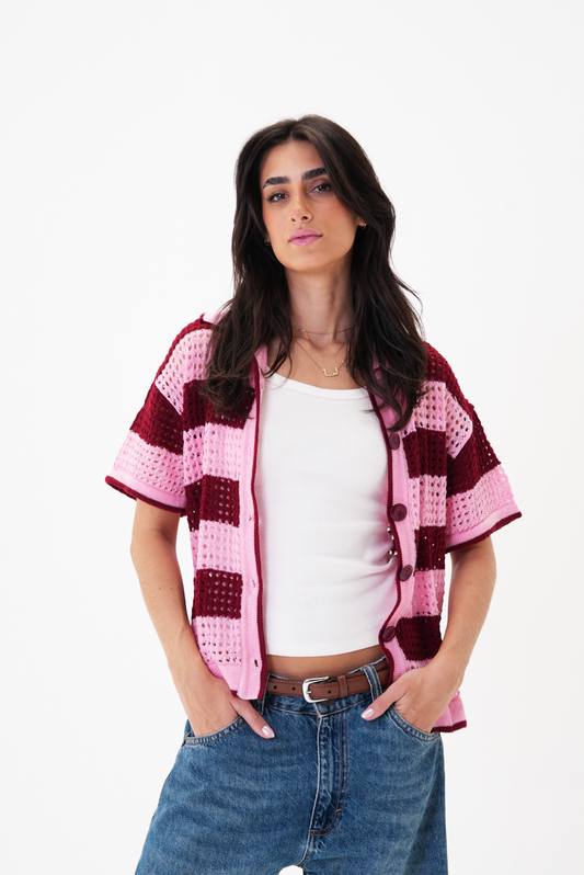 Pink & Burgundy knit cardigan