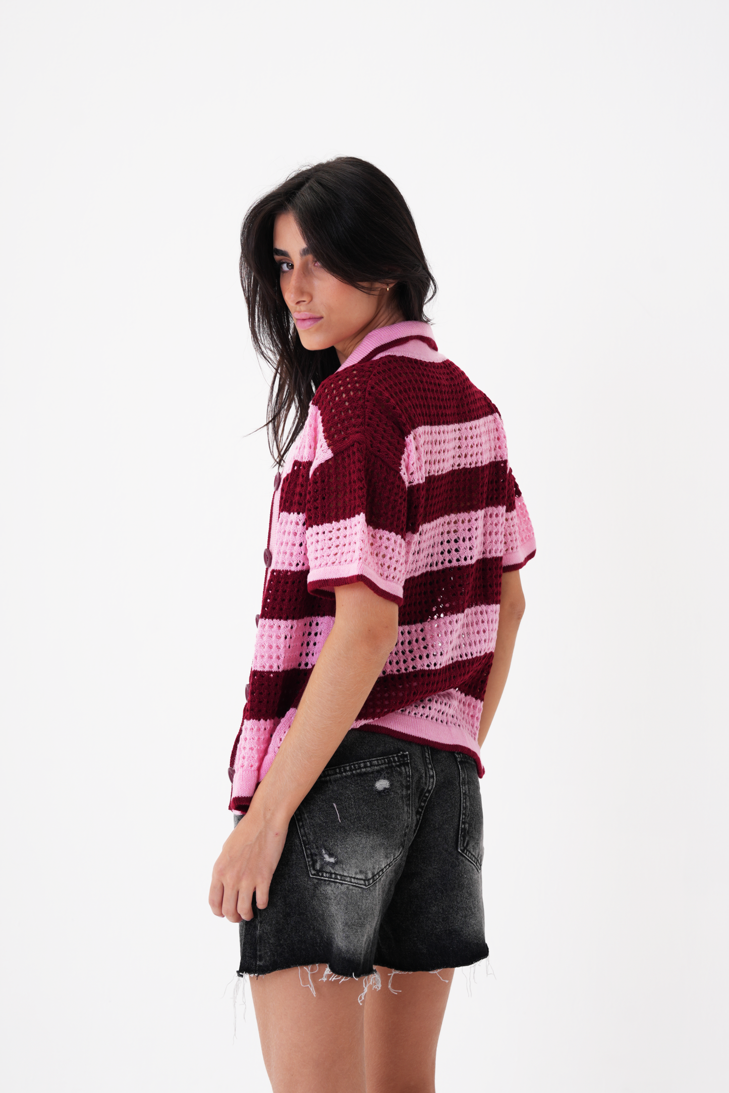 Pink & Burgundy knit cardigan