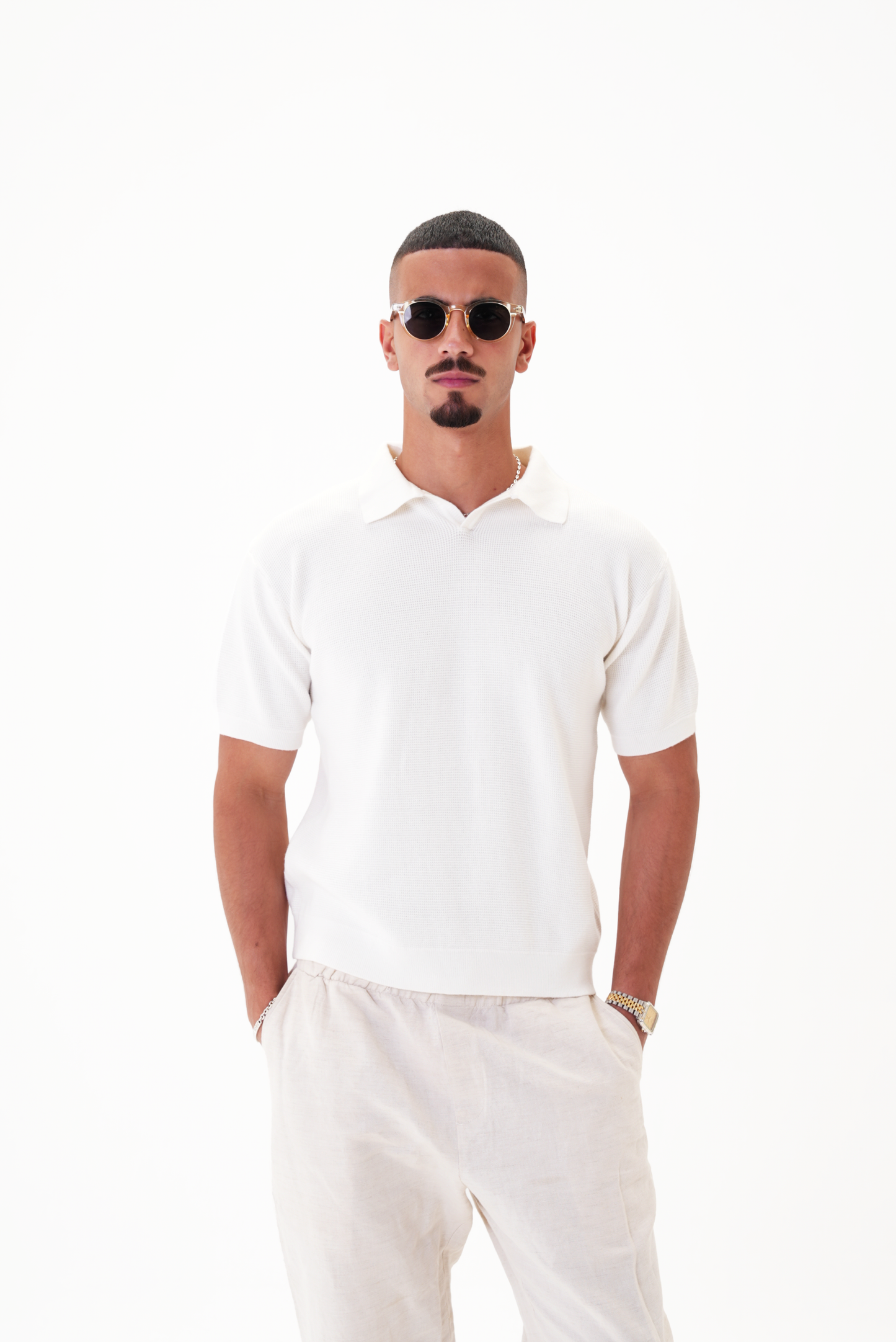 White knit polo T-shirt