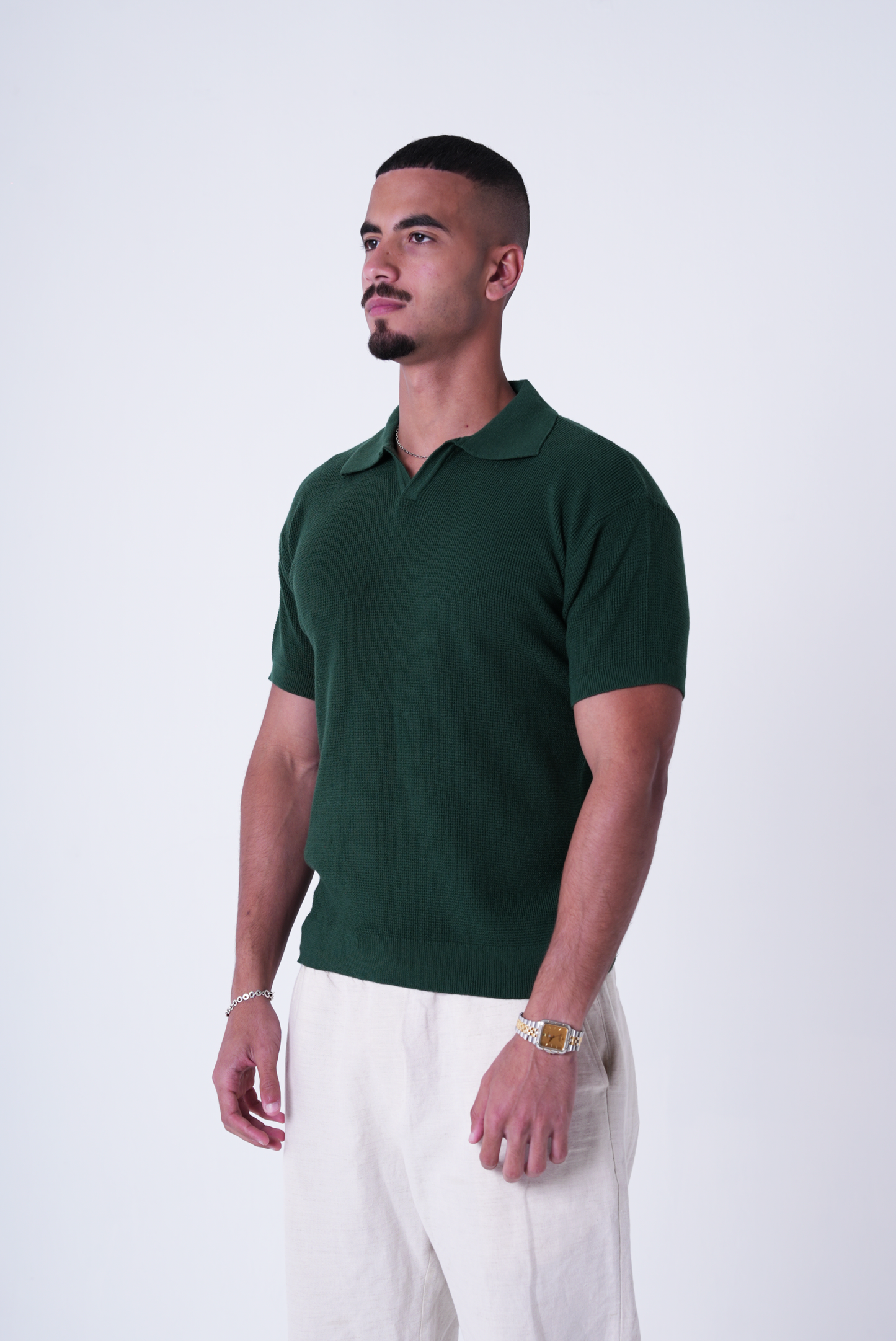 Green knit polo T-shirt