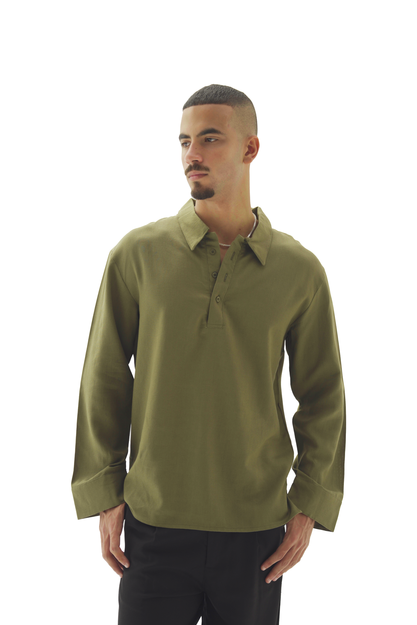 Quarter olive linen shirt