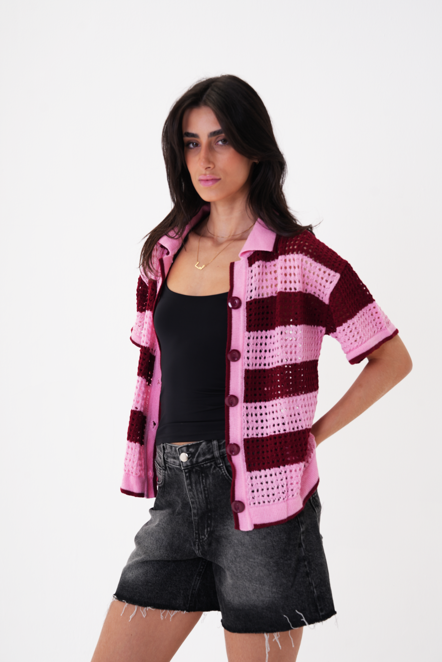 Pink & Burgundy knit cardigan
