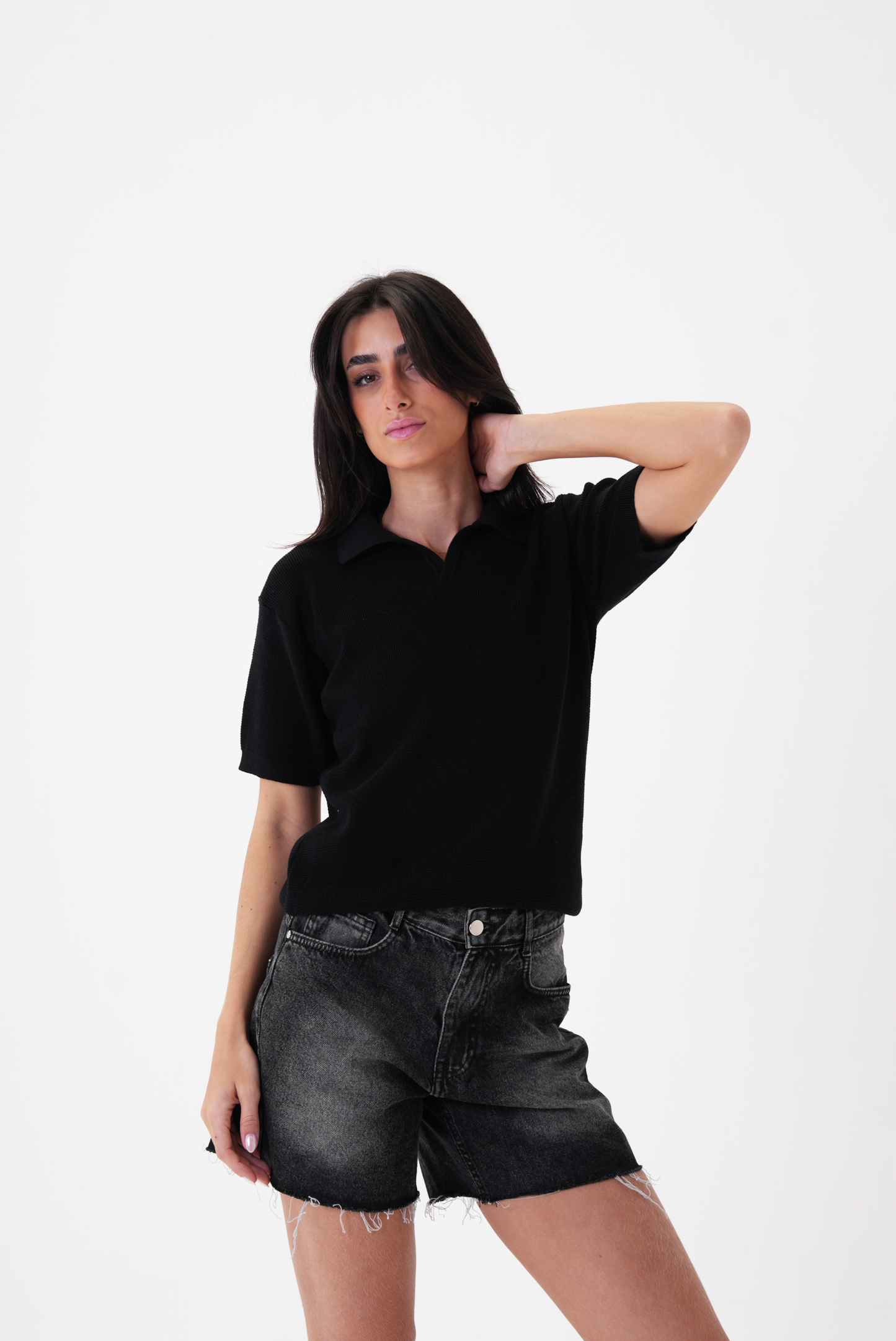 Black knit polo T-shirt