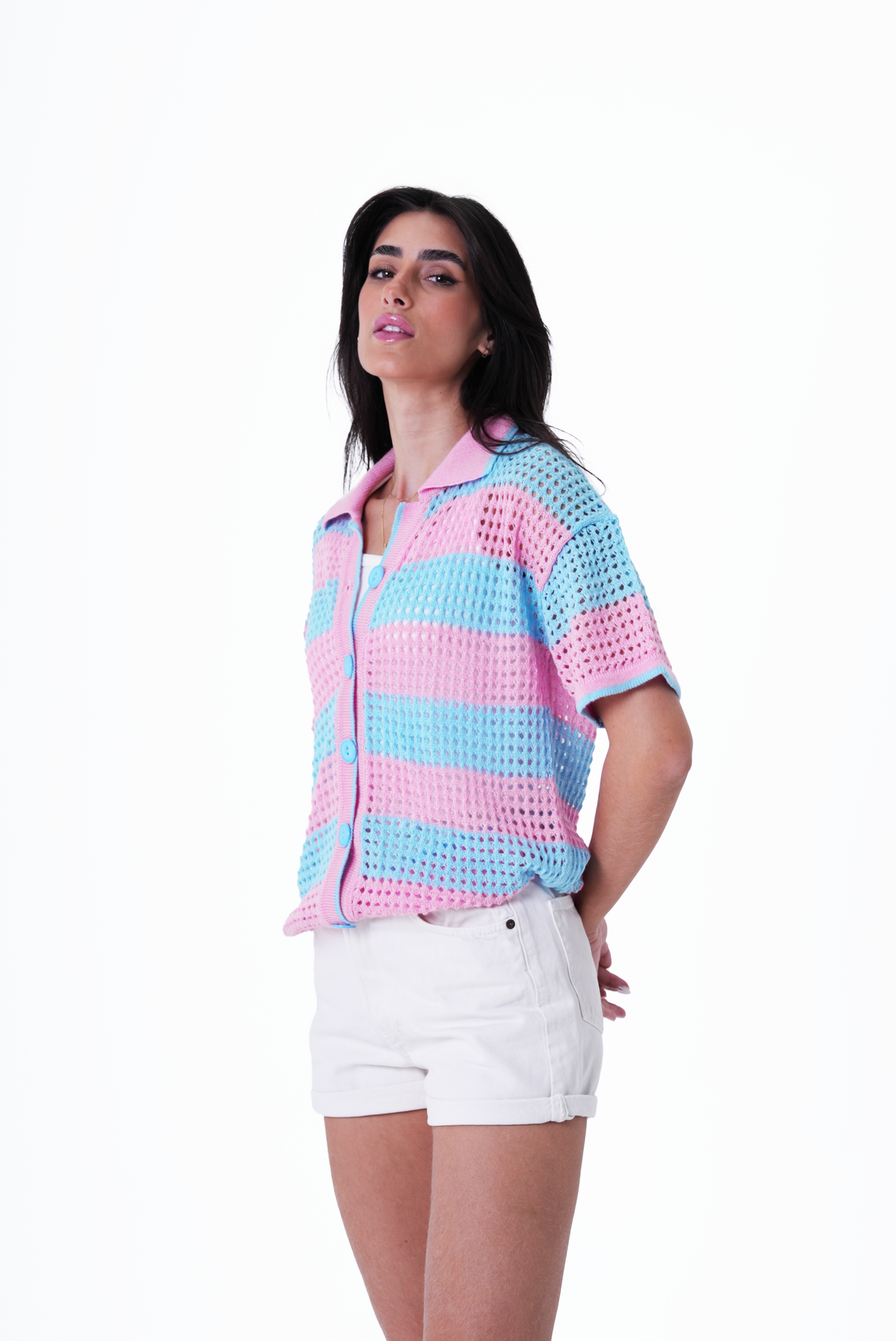 Baby blue & Pink knit cardigan
