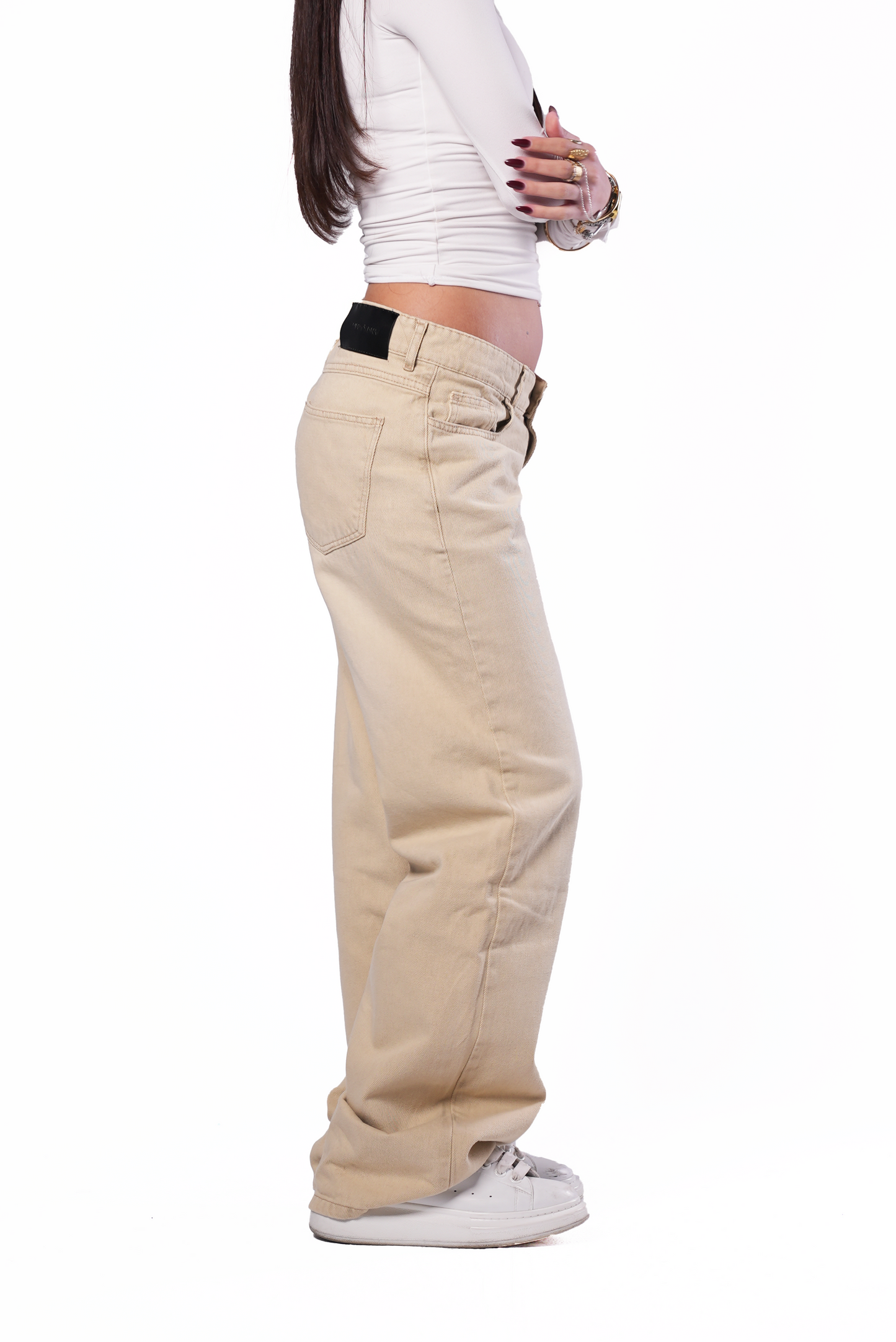 Mid Rise Beige Women Jeans