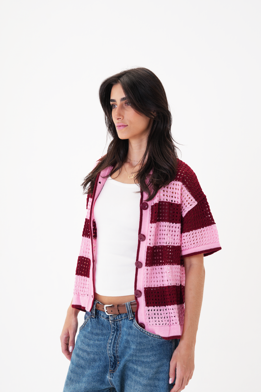 Pink & Burgundy knit cardigan