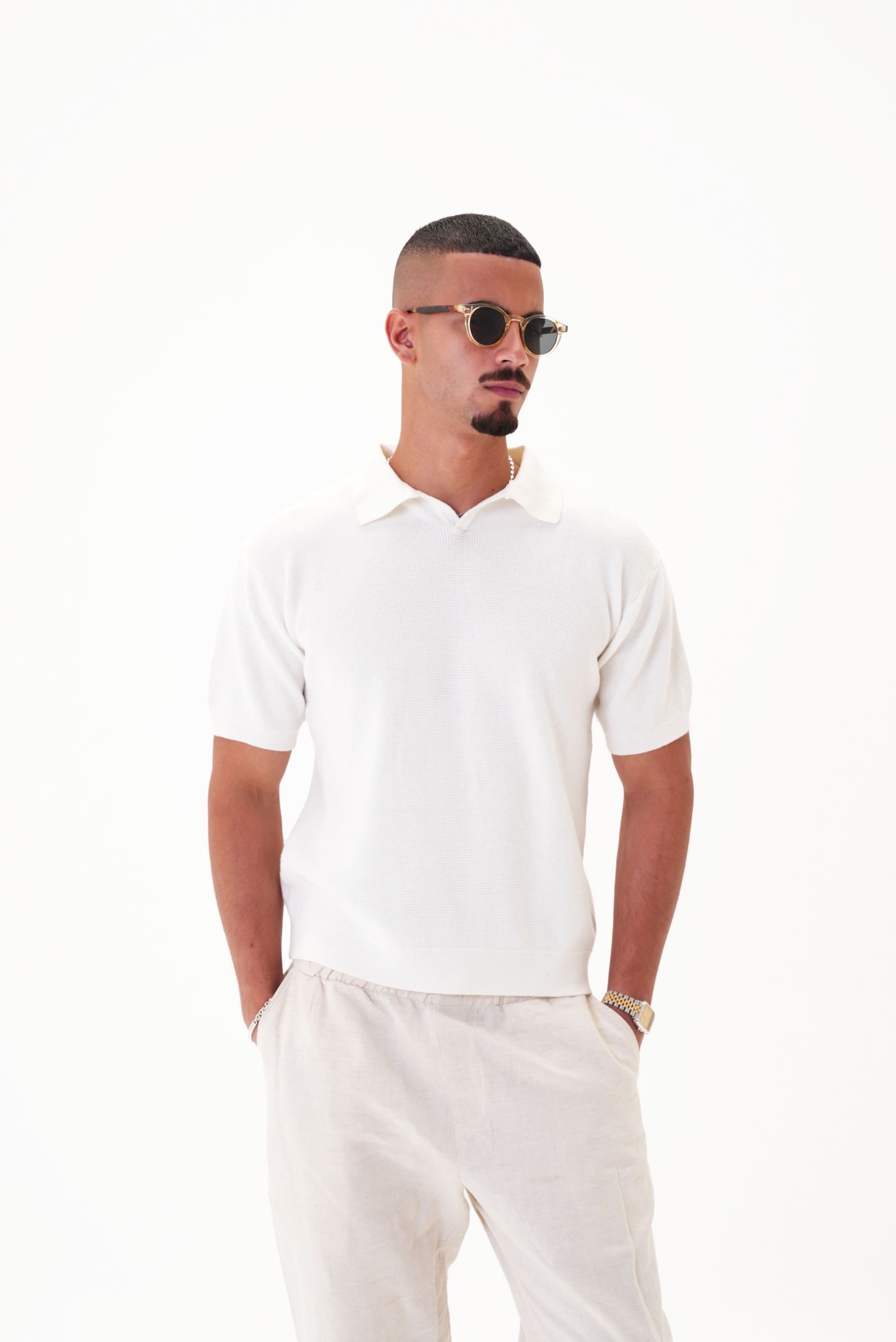 White knit polo T-shirt