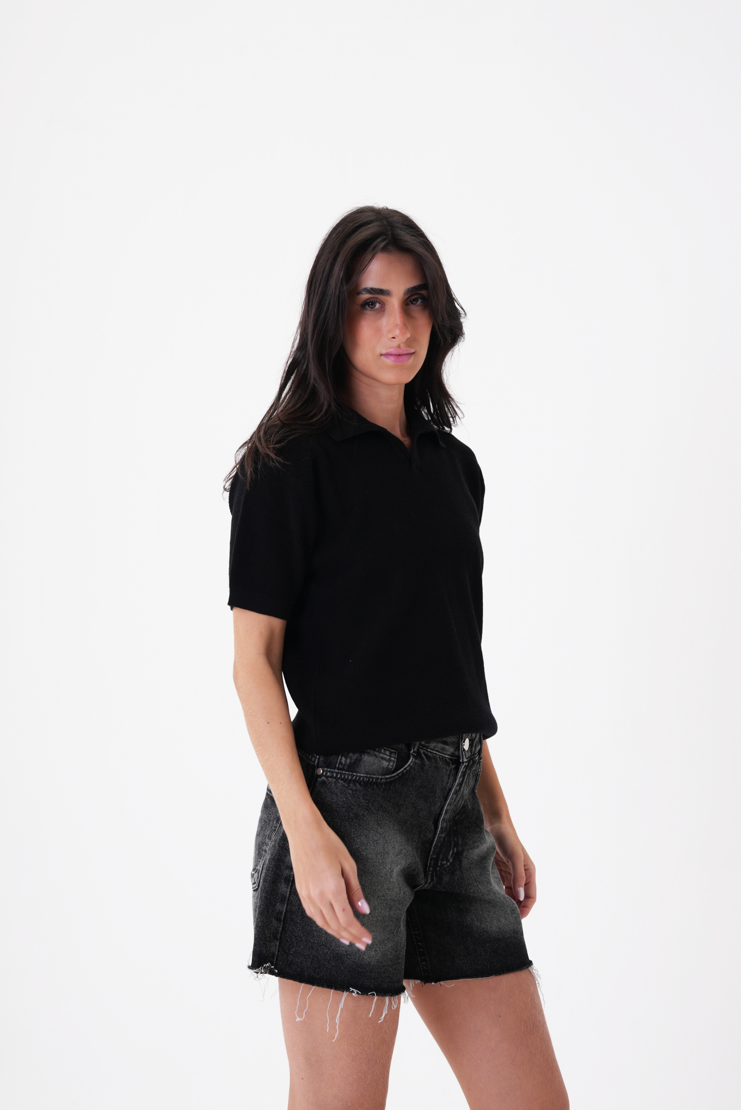 Black knit polo T-shirt