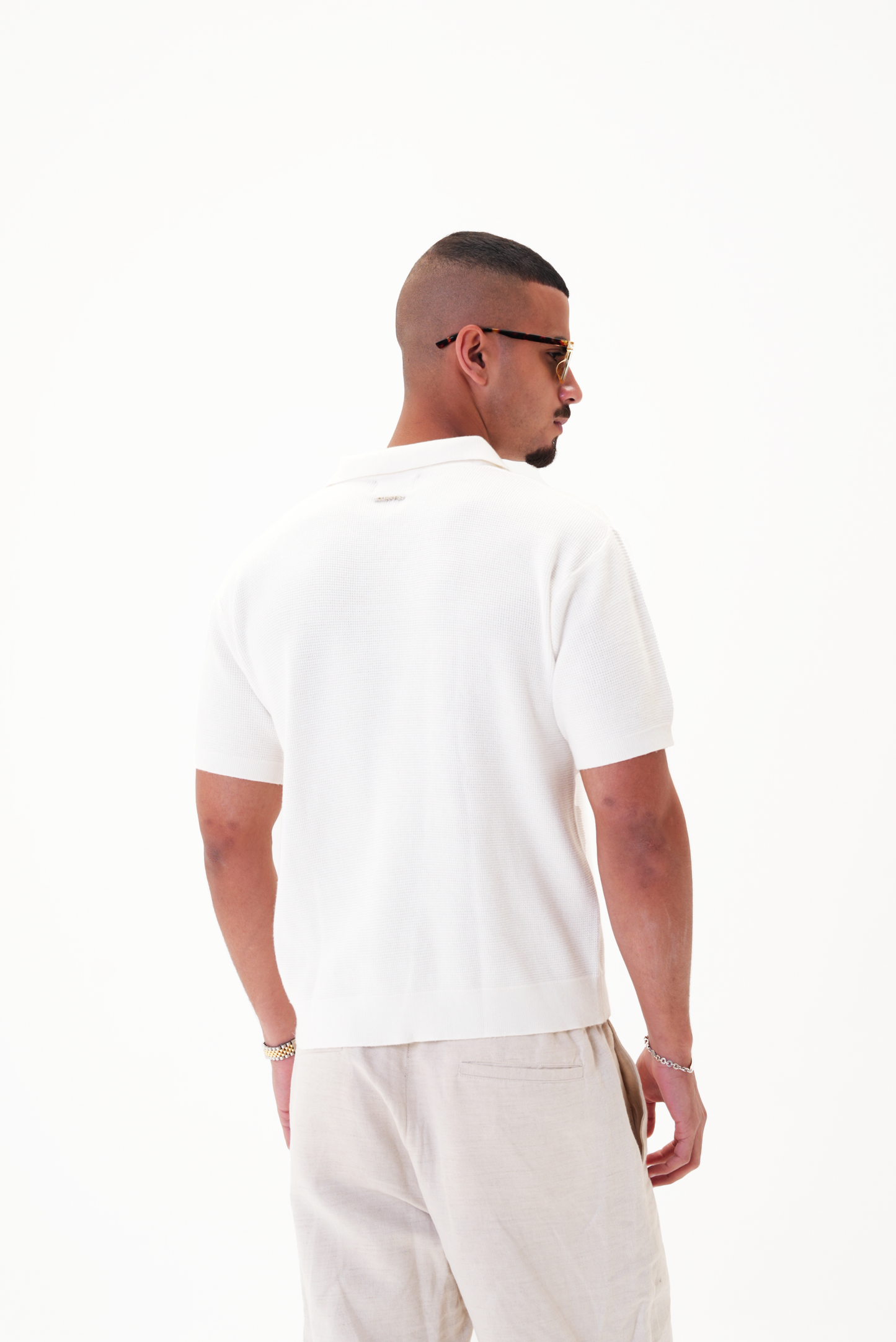 White knit polo T-shirt