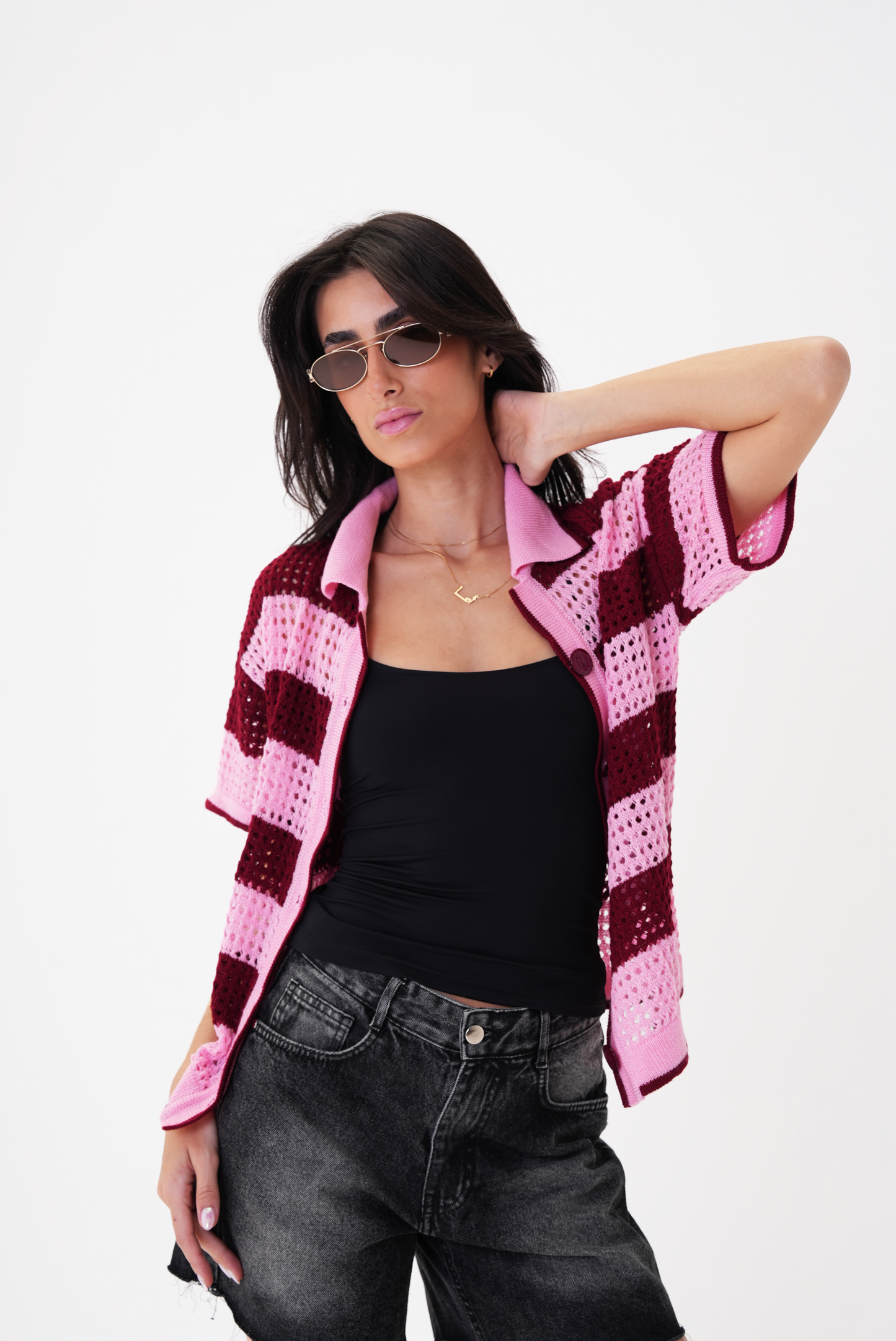 Pink & Burgundy knit cardigan