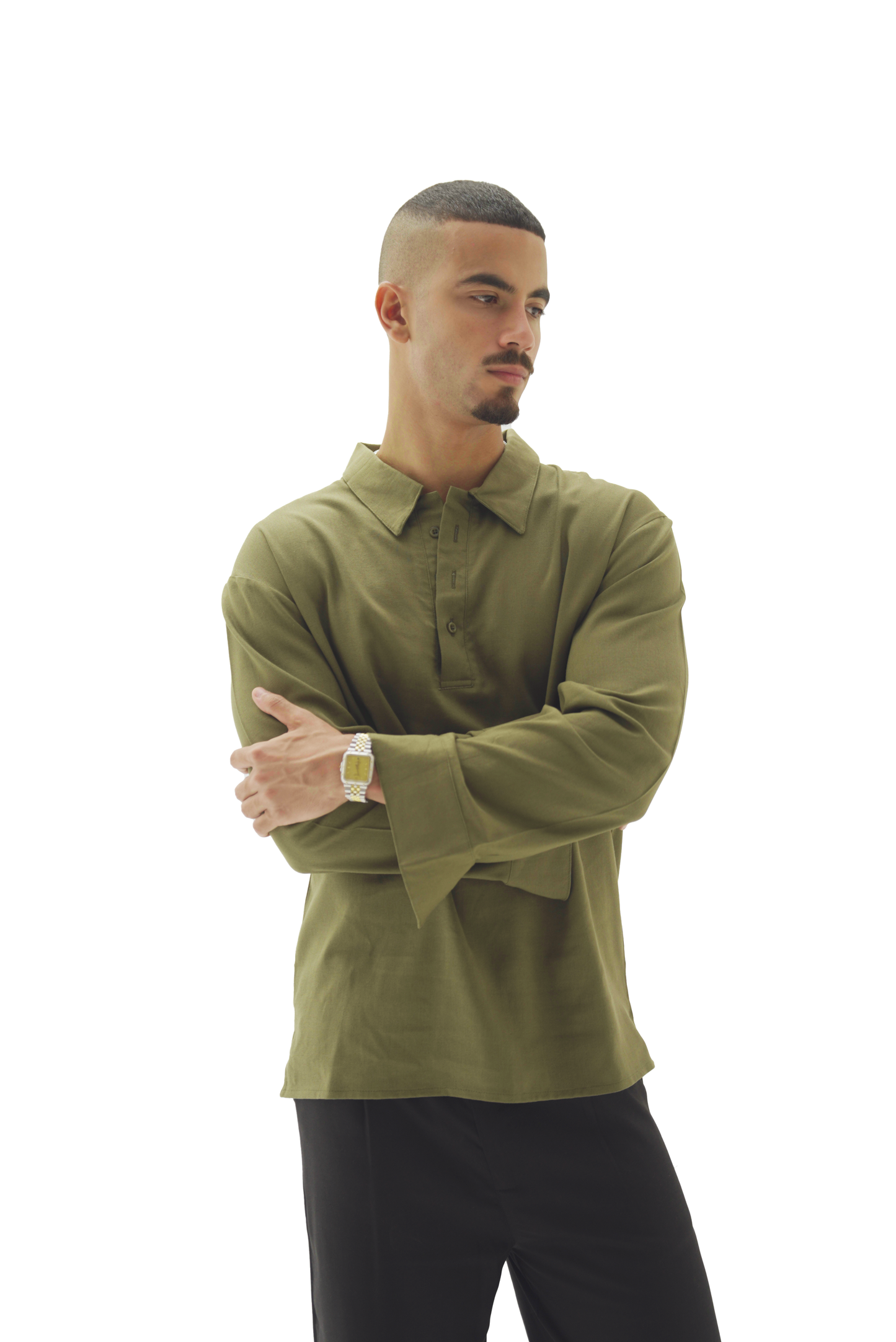 Quarter olive linen shirt