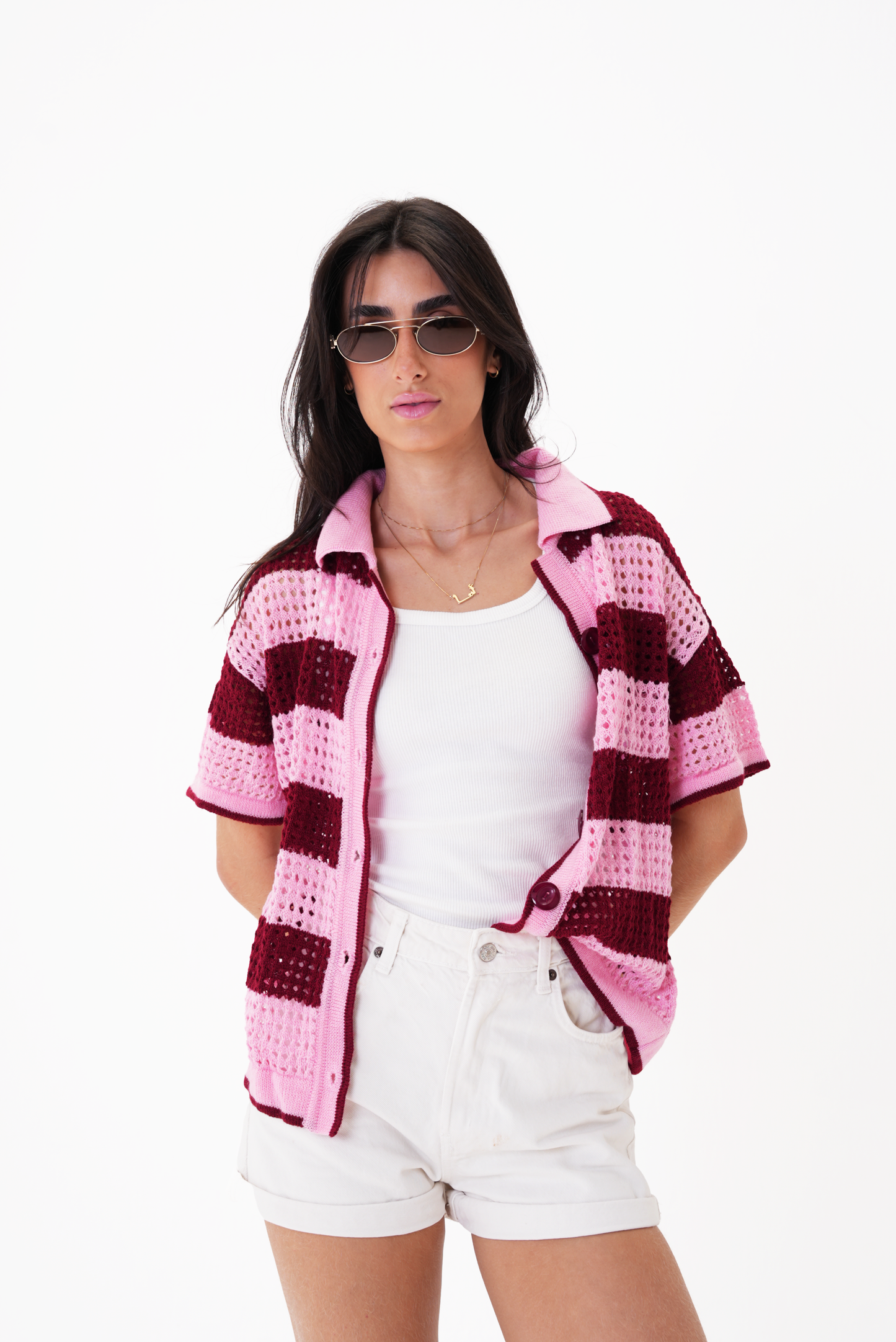 Pink & Burgundy knit cardigan