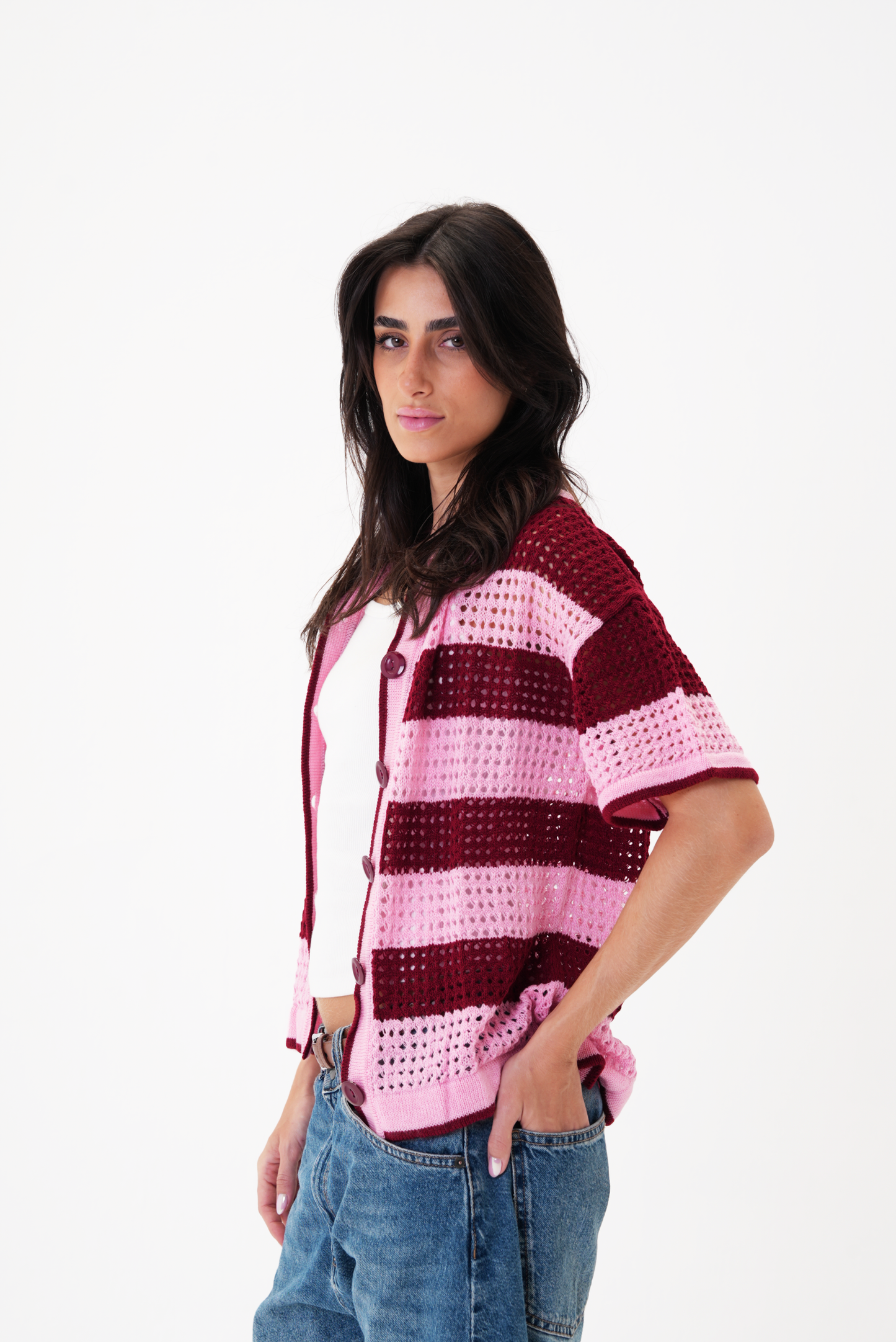 Pink & Burgundy knit cardigan