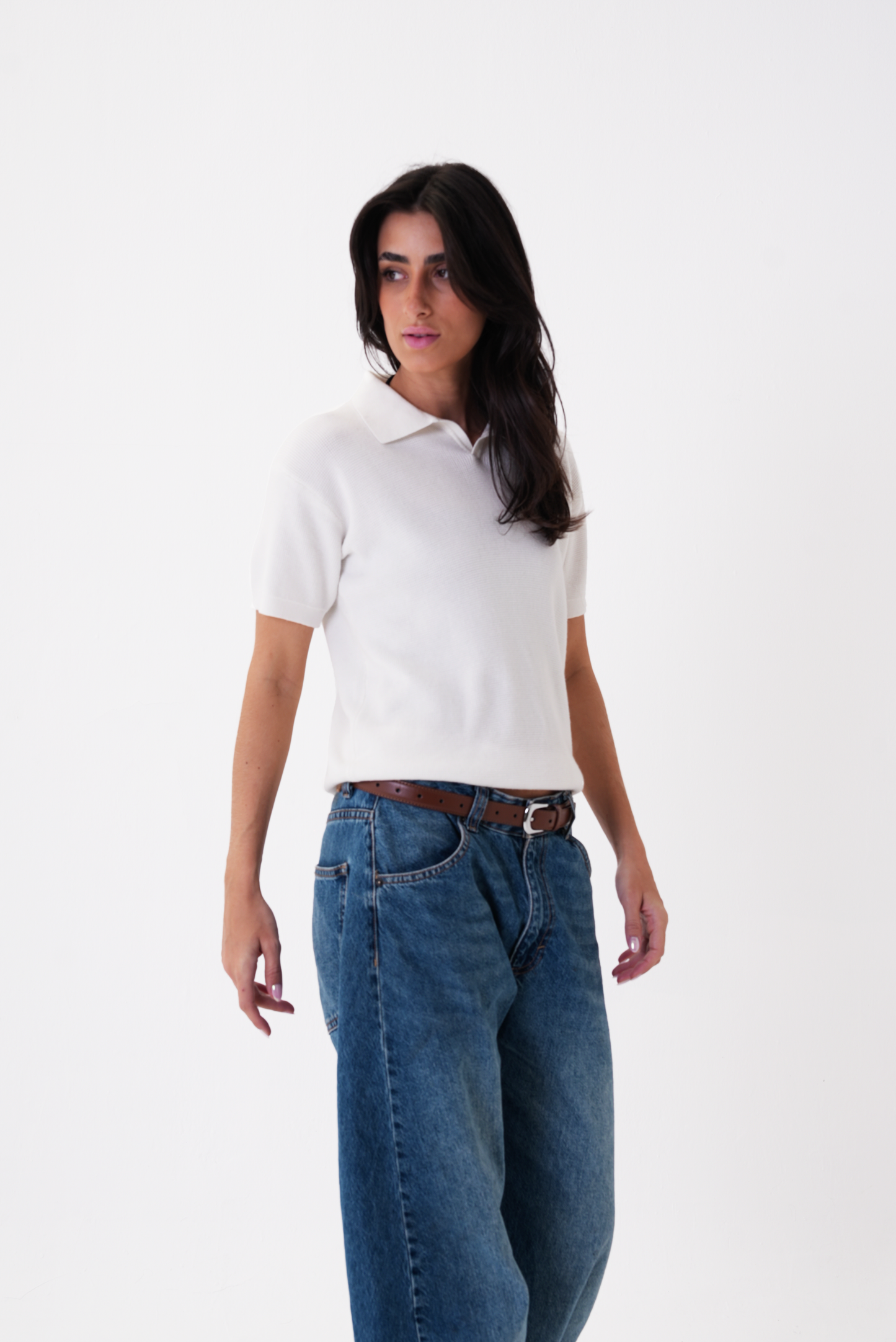 White knit polo T-shirt