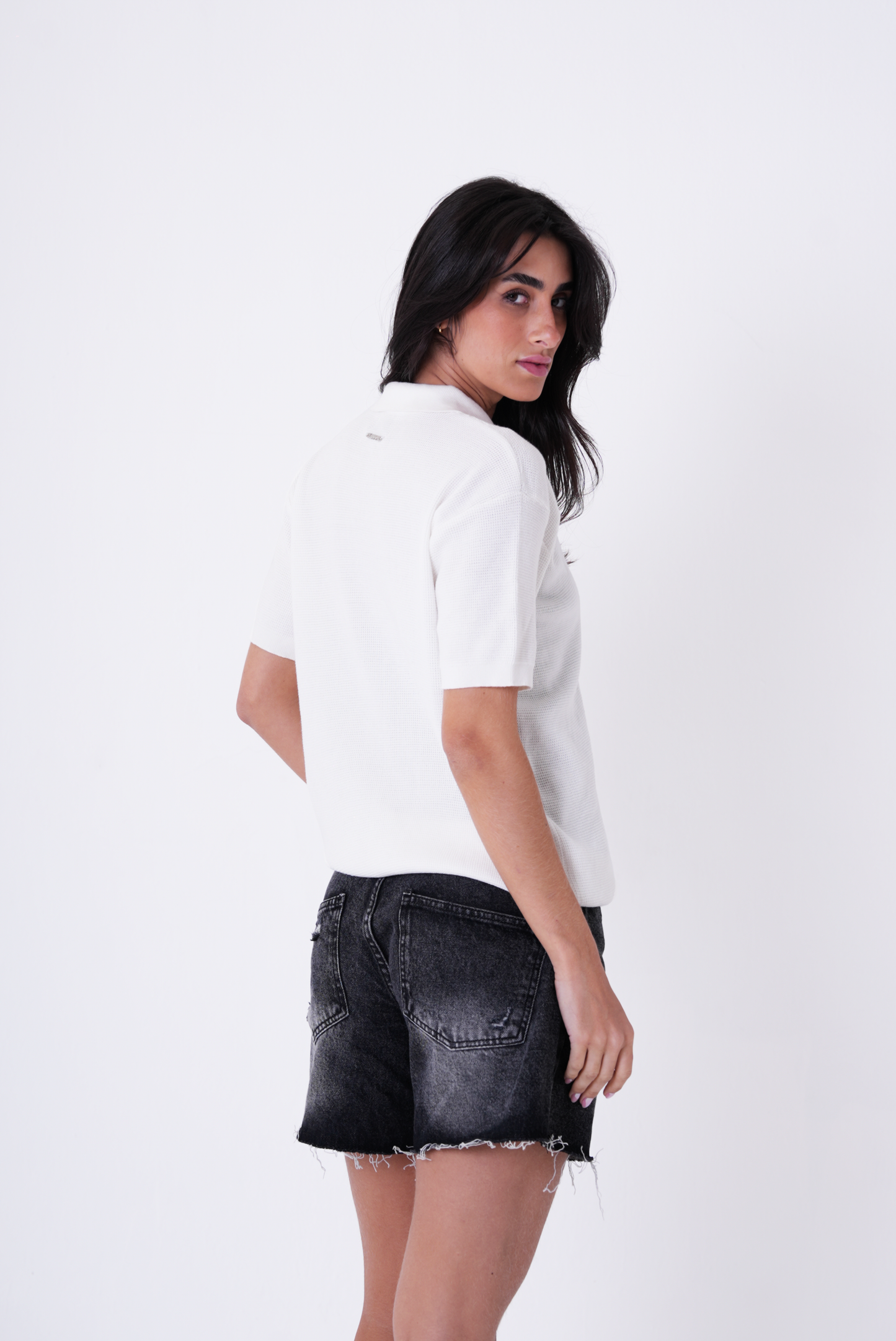 White knit polo T-shirt