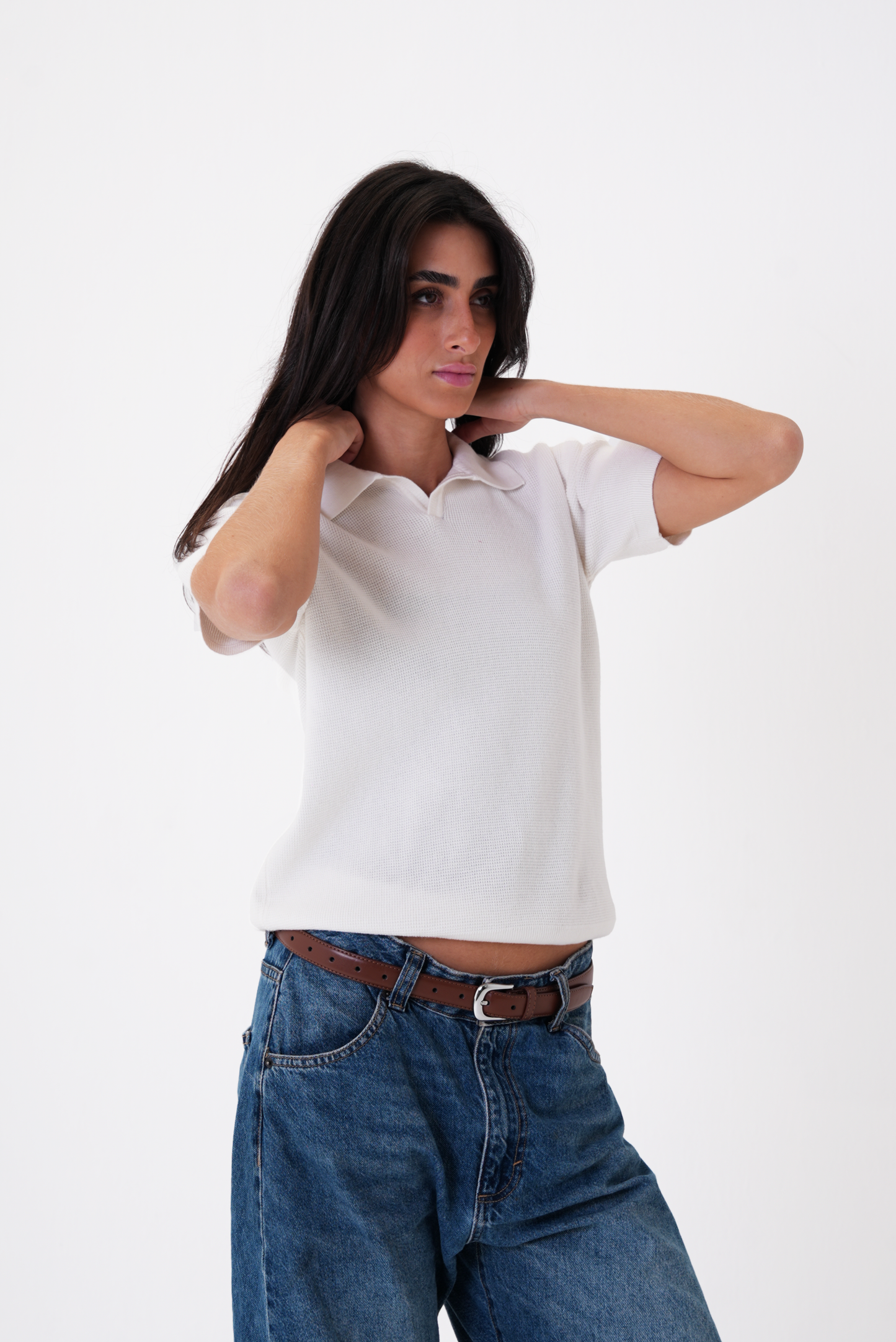 White knit polo T-shirt