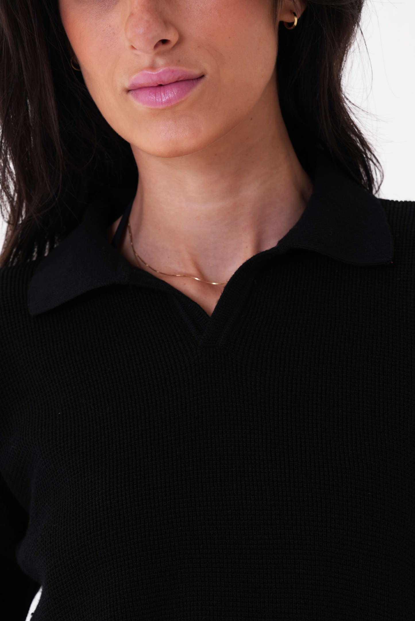 Black knit polo T-shirt