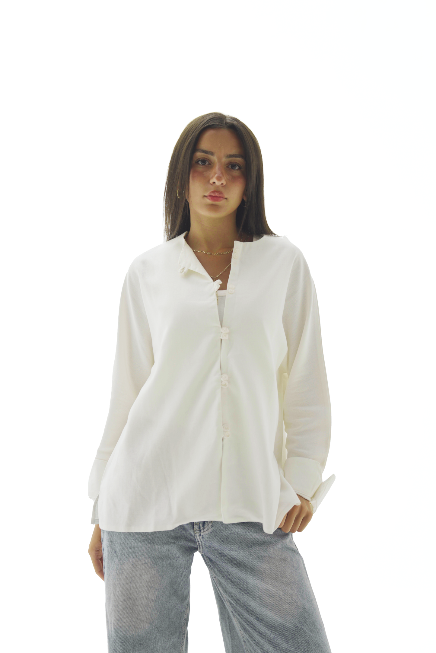 Double buttoned white linen chemise