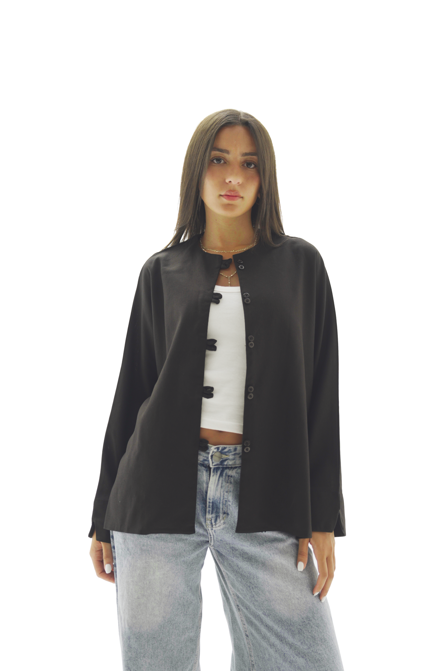Double buttoned black linen chemise