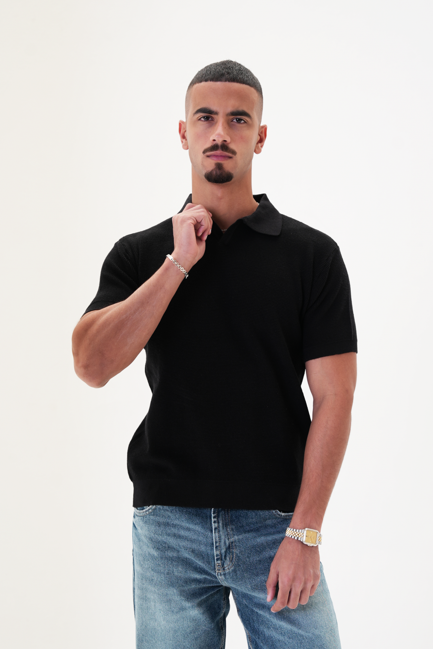 Black knit polo T-shirt
