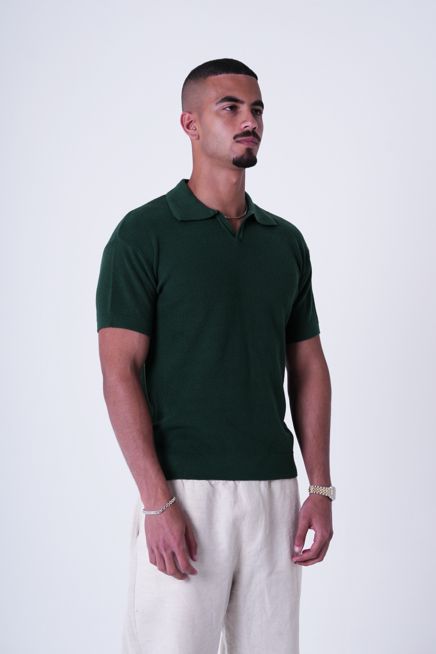 Green knit polo T-shirt