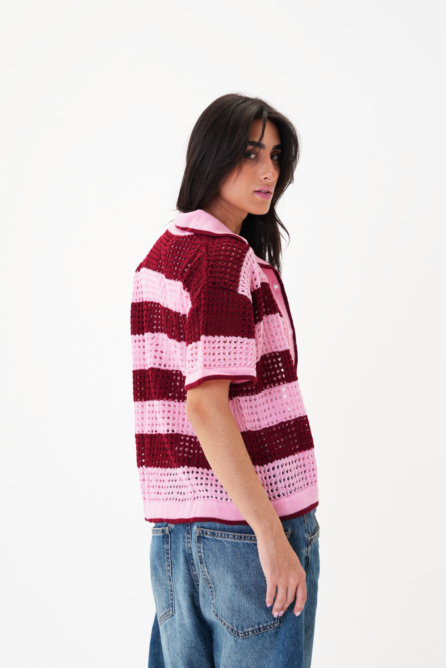 Pink & Burgundy knit cardigan