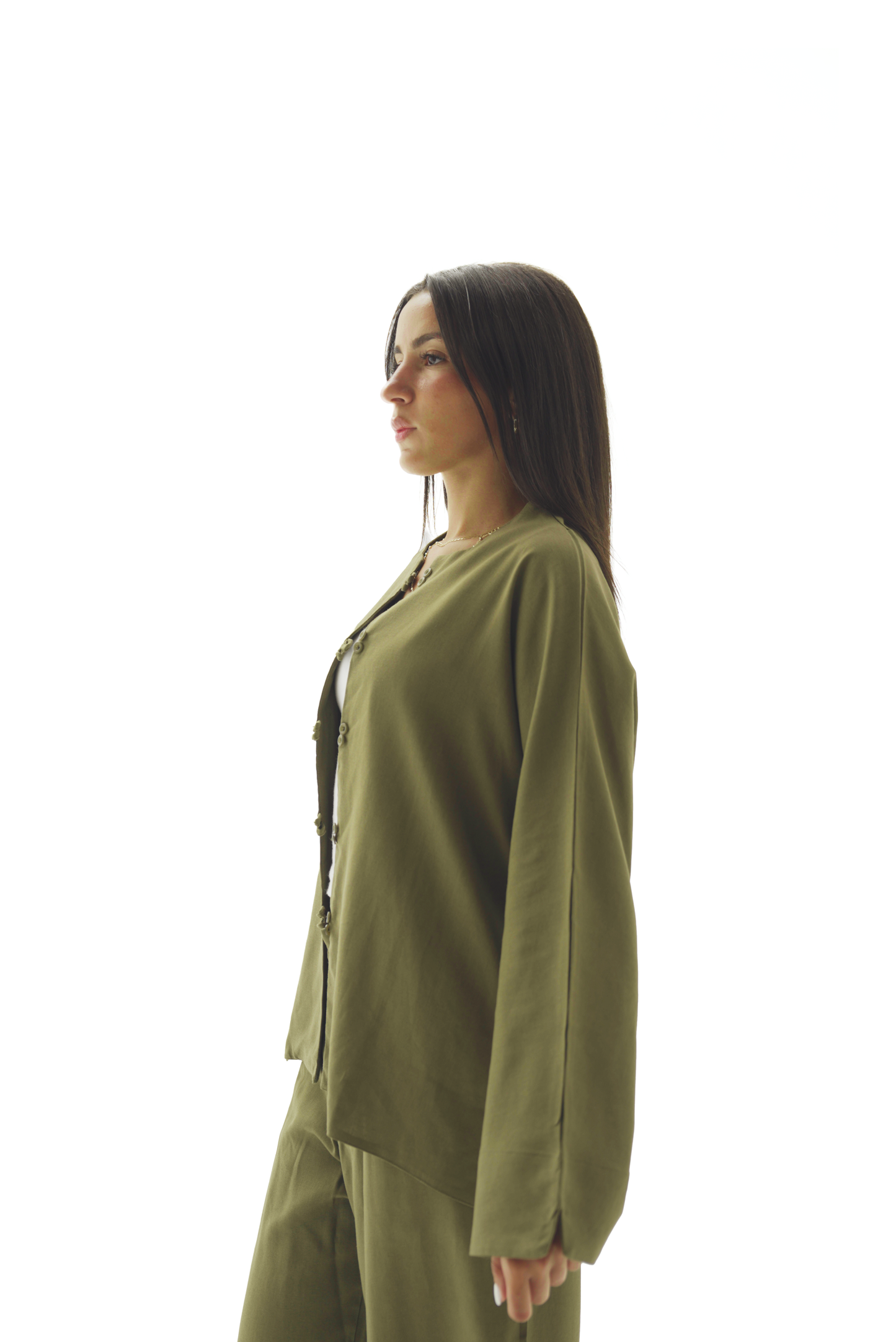 Double buttoned olive linen chemise