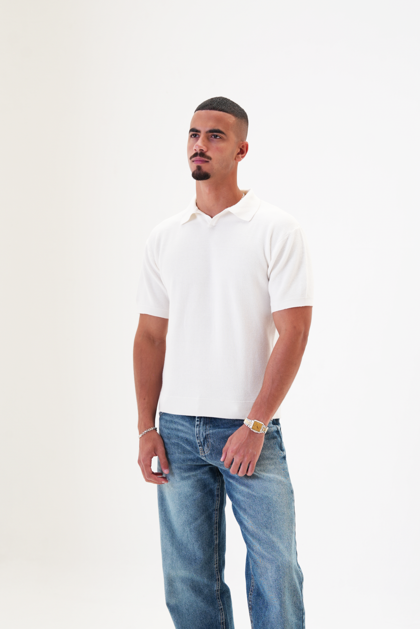 White knit polo T-shirt