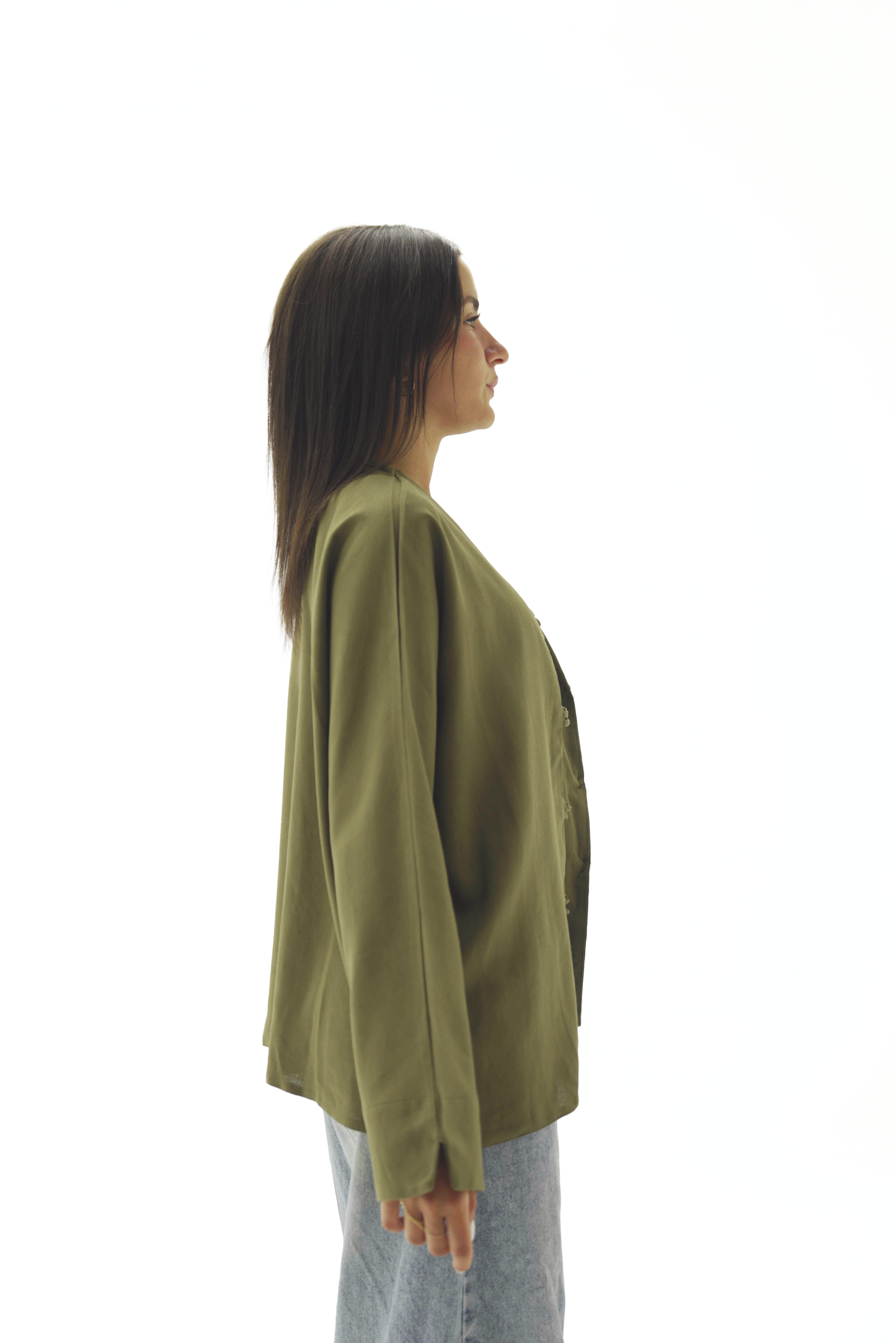 Double buttoned olive linen chemise