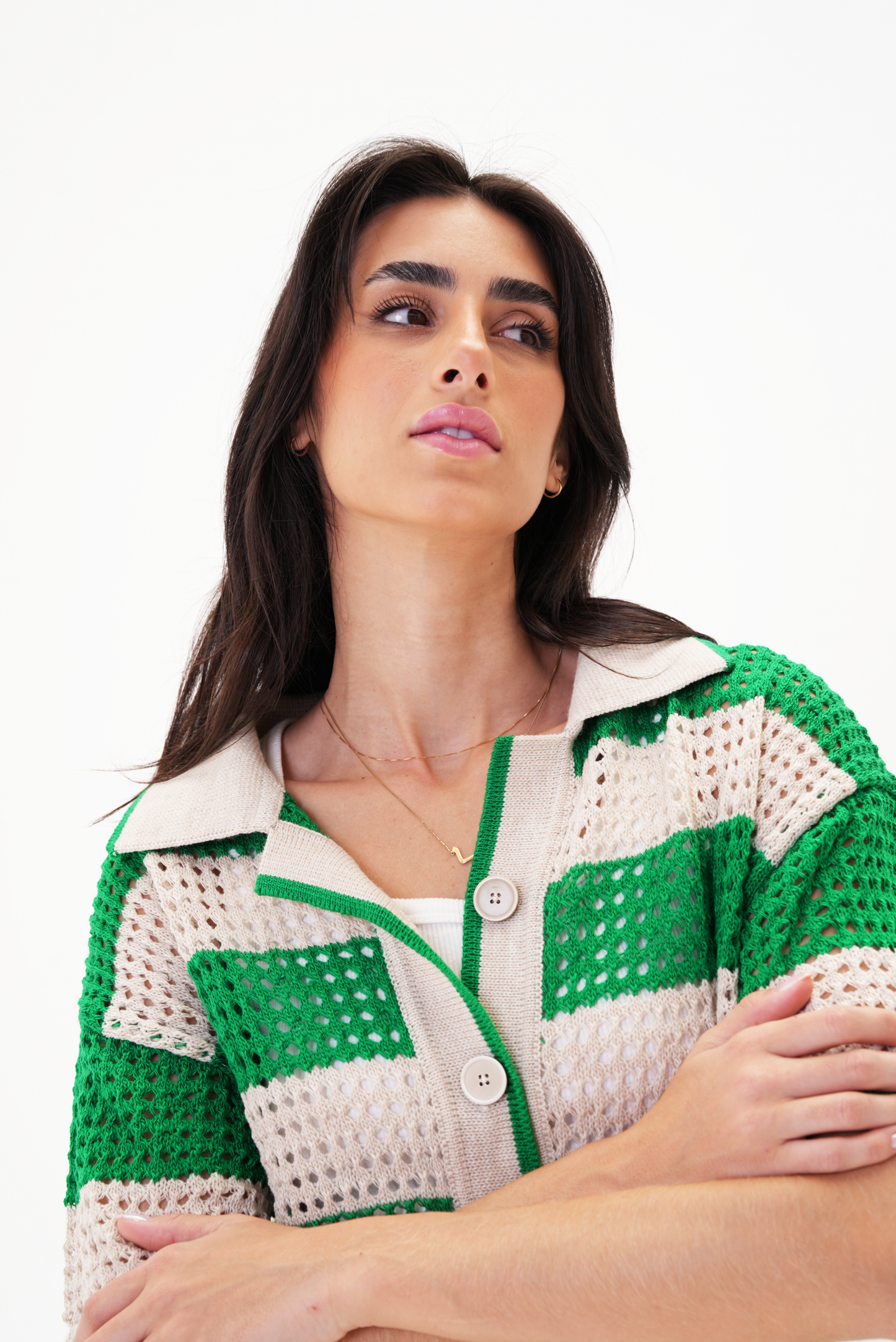 Green & Beige knit cardigan