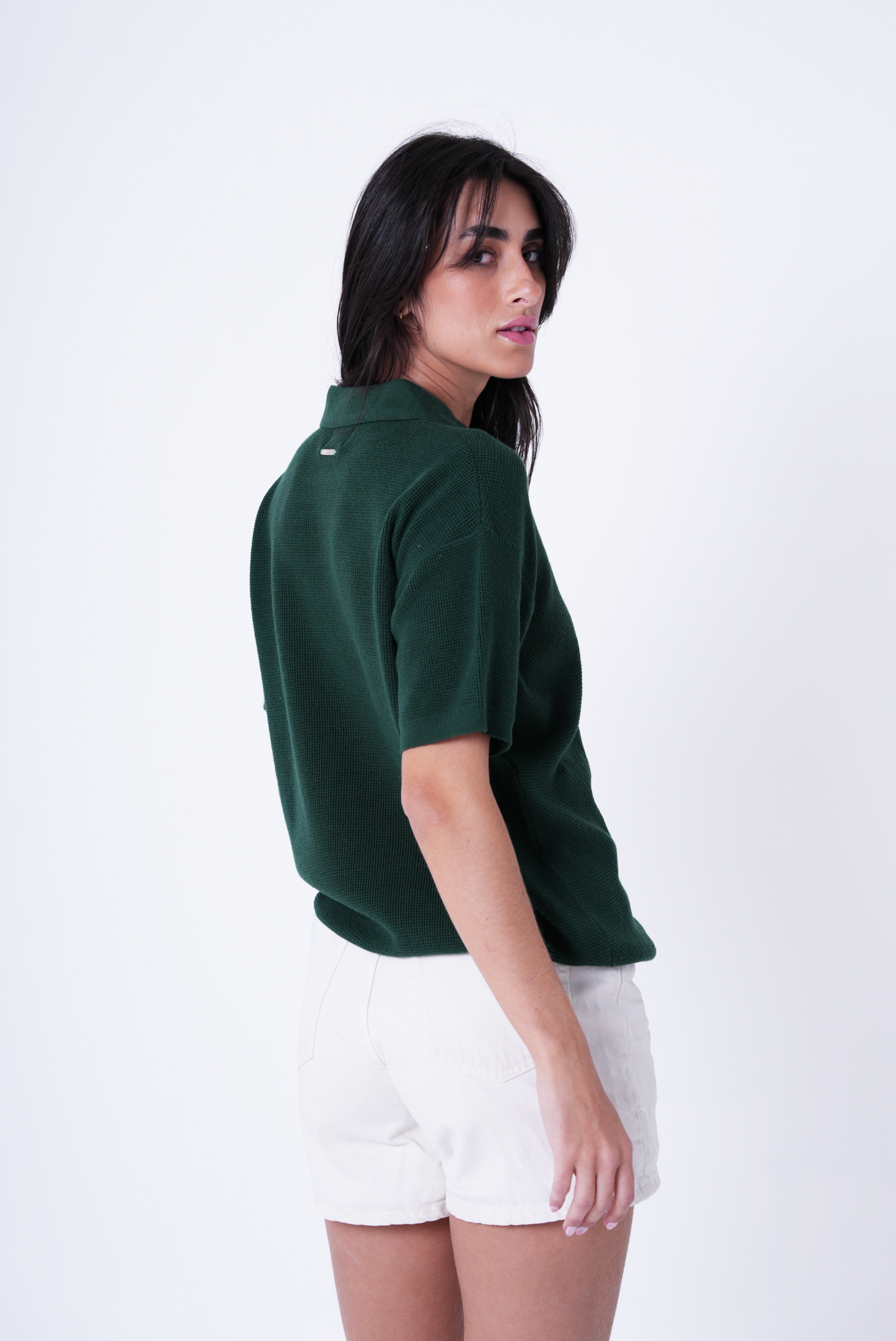 Green knit polo T-shirt