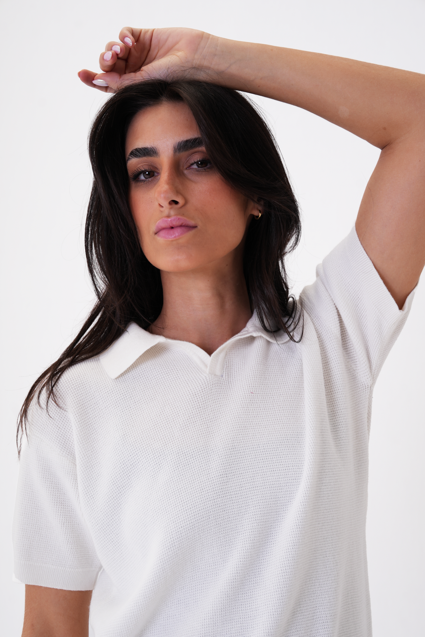 White knit polo T-shirt