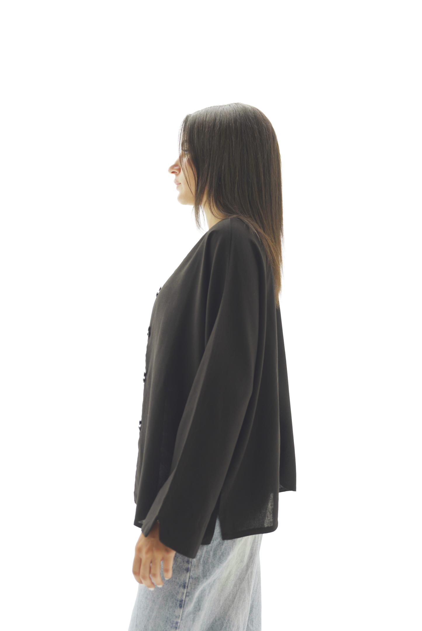 Double buttoned black linen chemise
