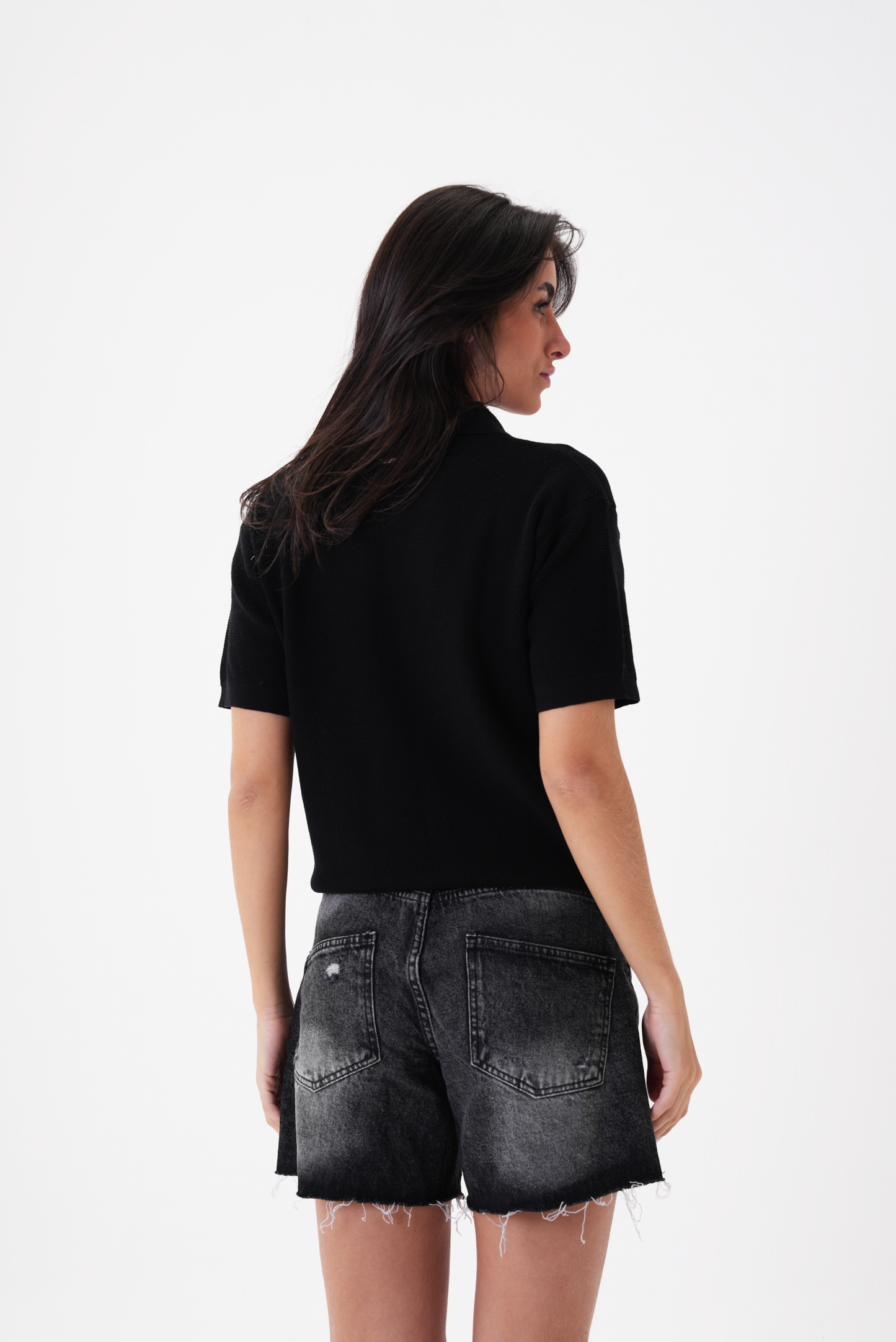 Black knit polo T-shirt