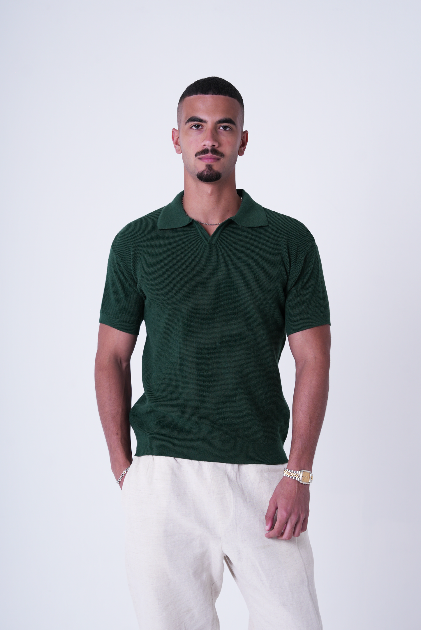 Green knit polo T-shirt
