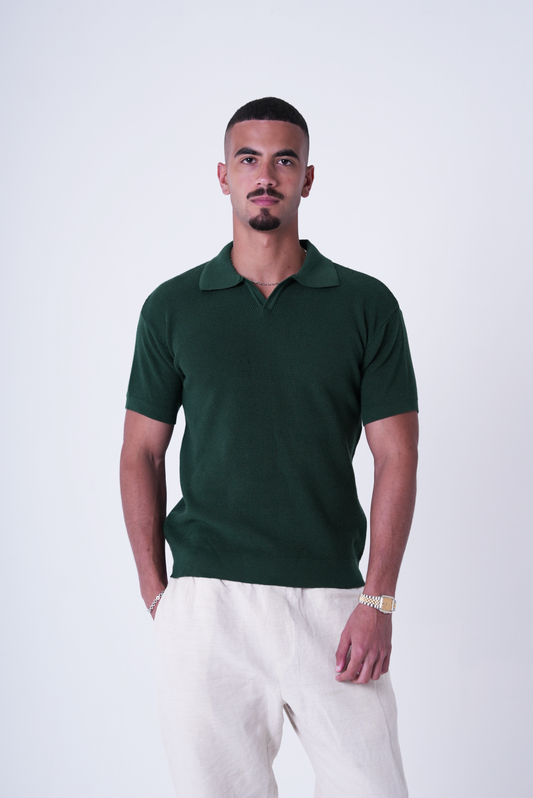 Green knit polo T-shirt