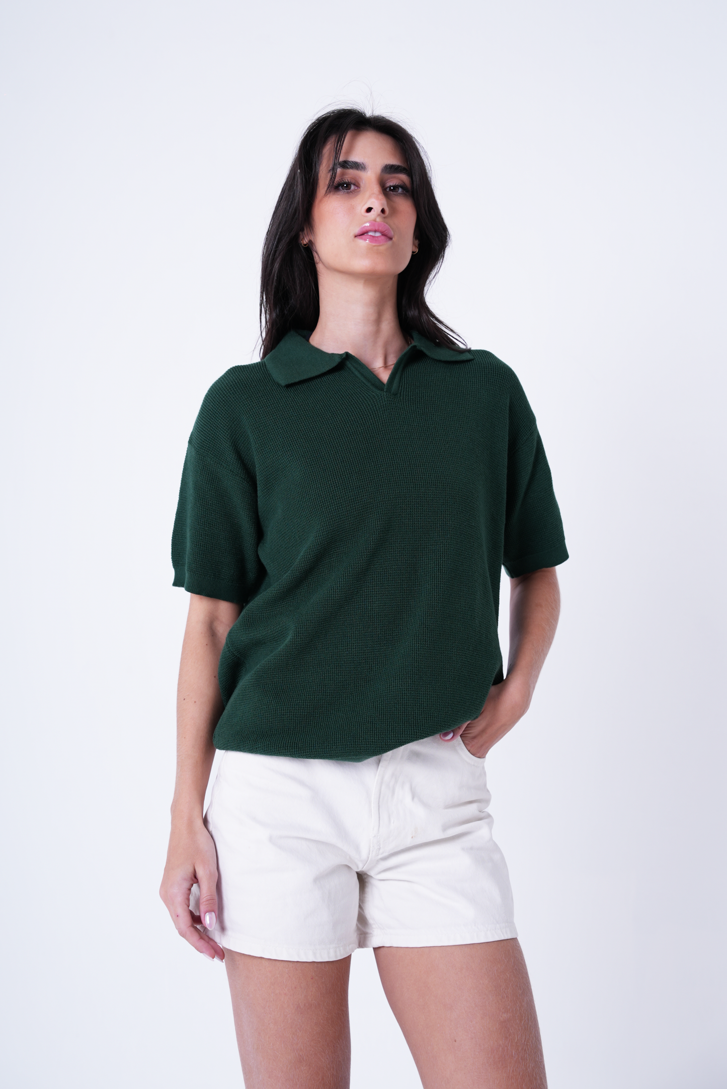 Green knit polo T-shirt