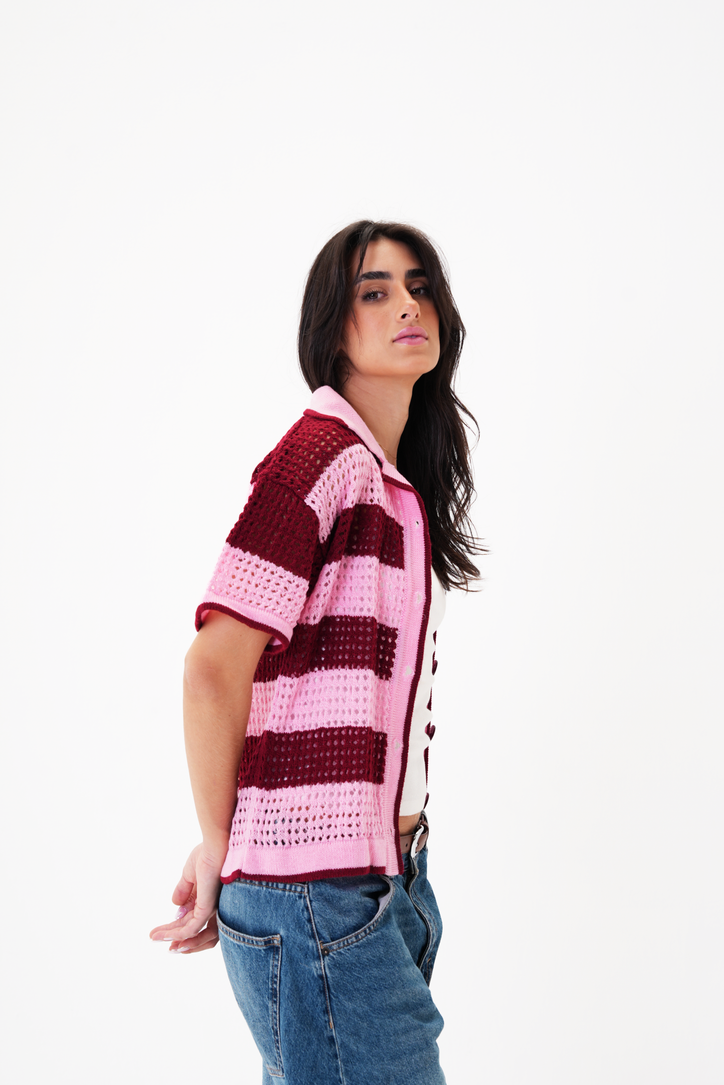 Pink & Burgundy knit cardigan