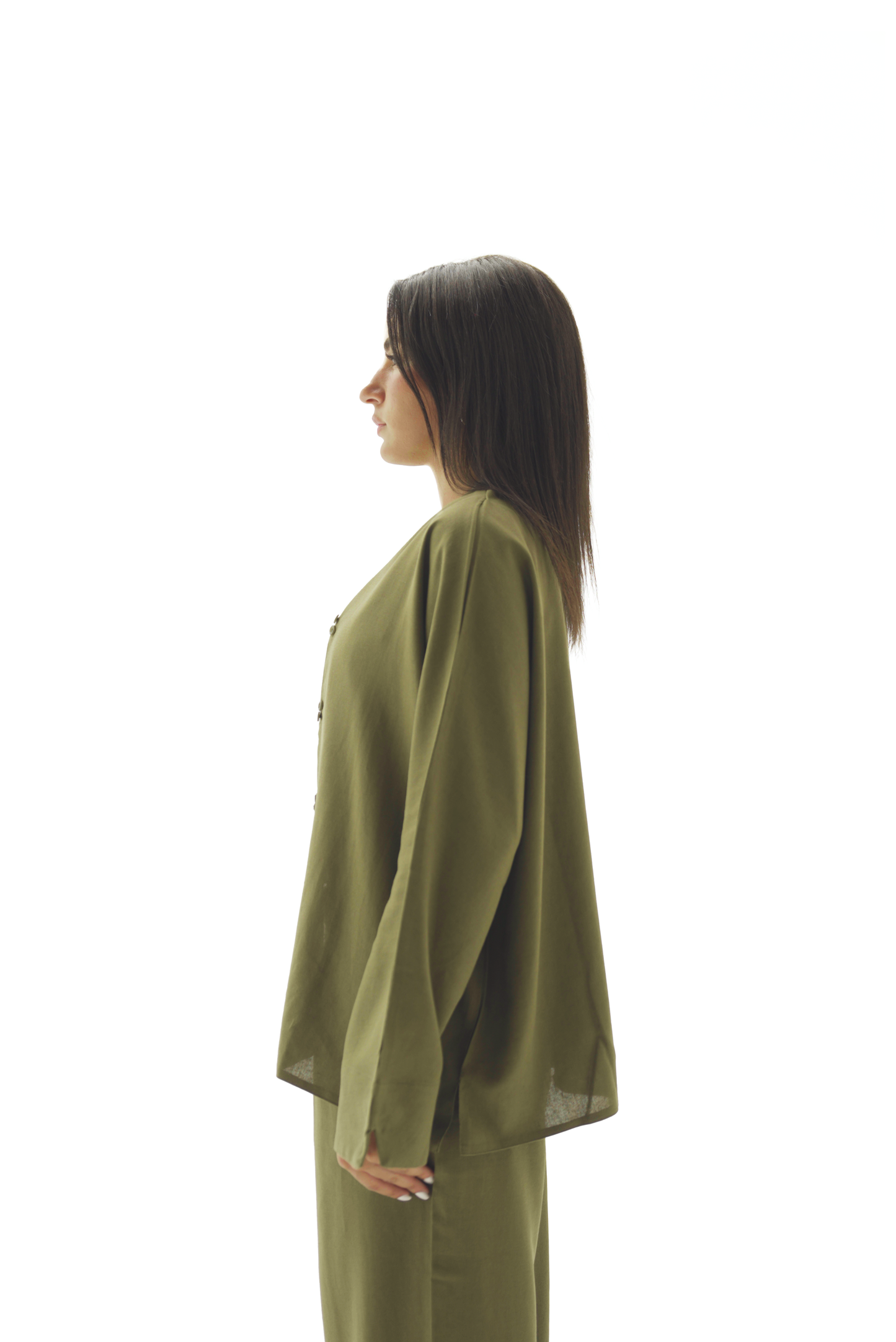 Double buttoned olive linen chemise
