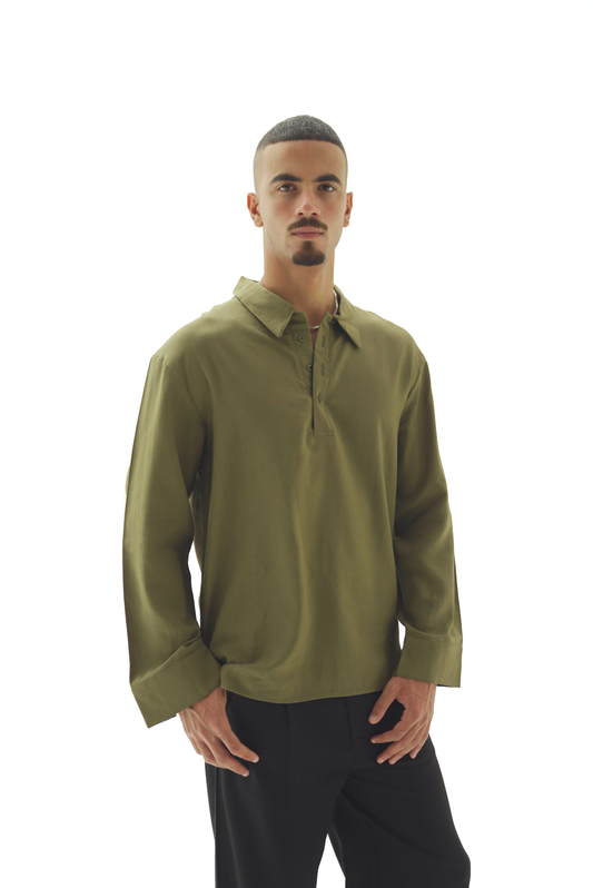 Quarter olive linen shirt