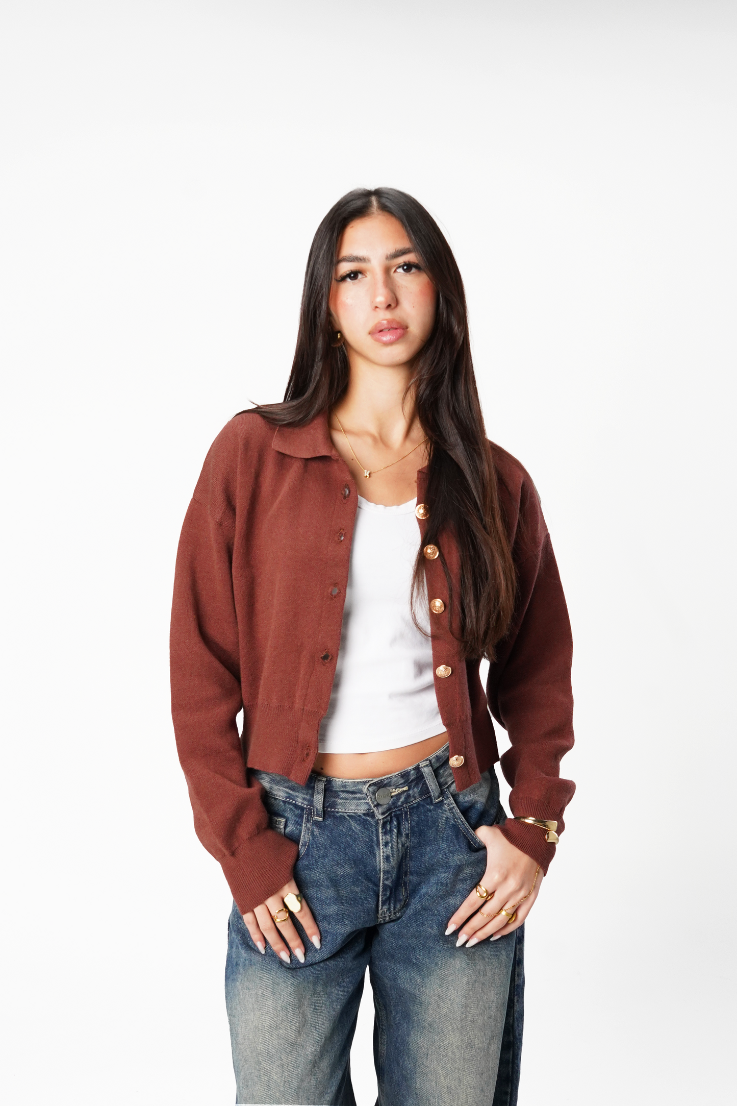 Reddish Brown Knit Cardigan
