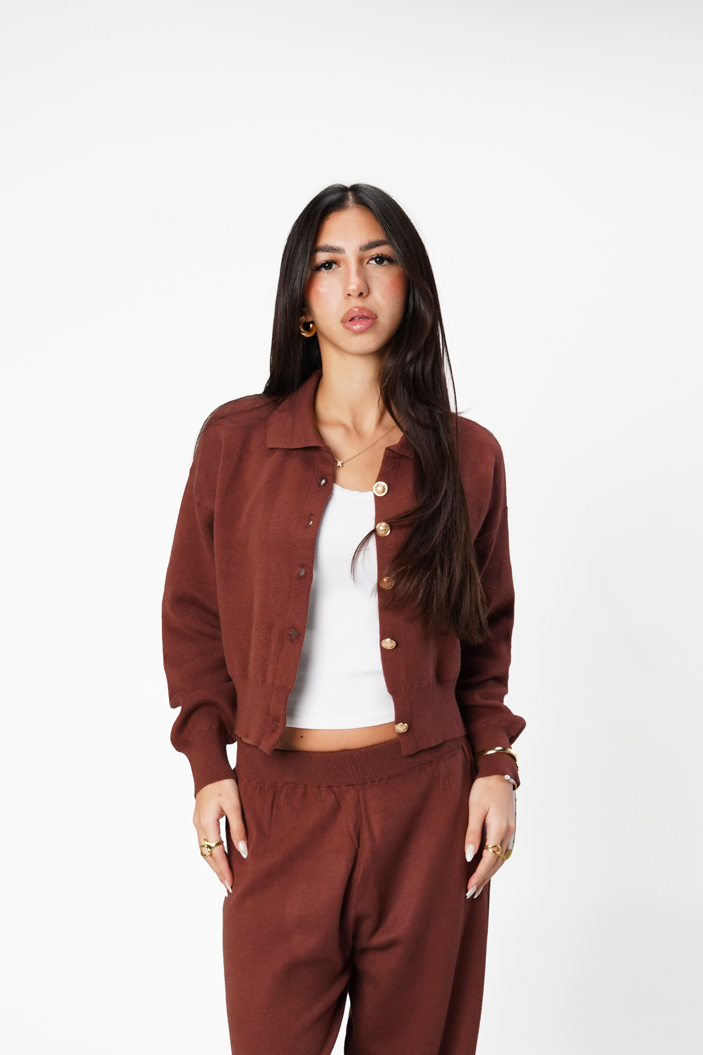Reddish Brown Knit Cardigan