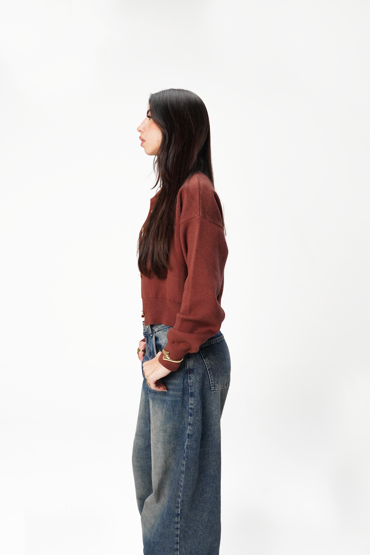 Reddish Brown Knit Cardigan