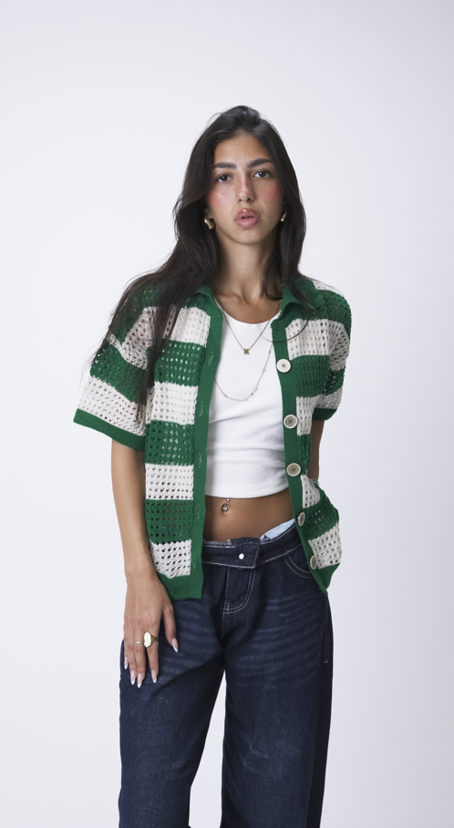 Green & Beige knit cardigan