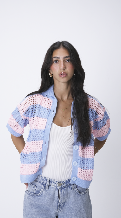 Baby blue & Pink knit cardigan