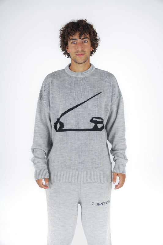 Grey Clip Knitted Crewneck