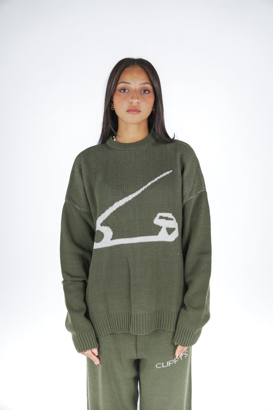 Olive Clip Knitted Crewneck