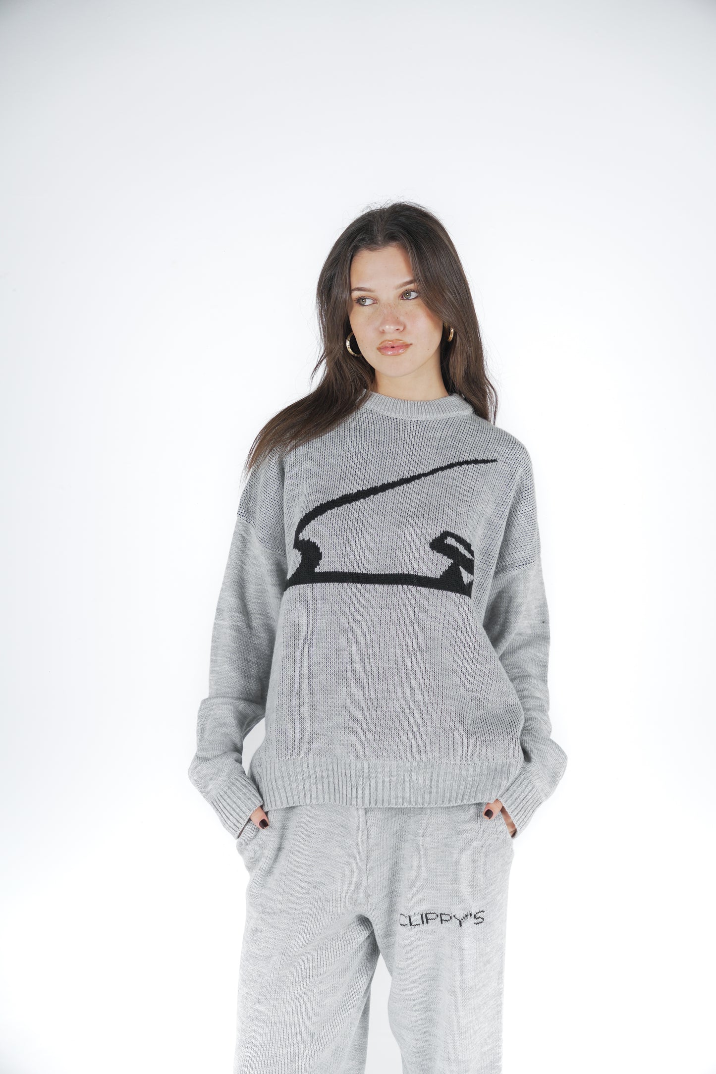 Grey Clip Knitted Crewneck